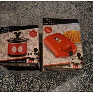 Disney Mickey Mouse Waffle Maker & 0.65 Qt Mini Crock Pot Set of 2 New Kitchen